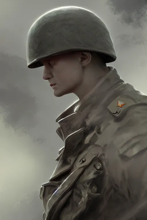 Image similar to a soldier in world war 2, intricate, elegant, volumetric lighting, scenery, digital painting, highly detailed, artstation, sharp focus, illustration, concept art,ruan jia, steve mccurry