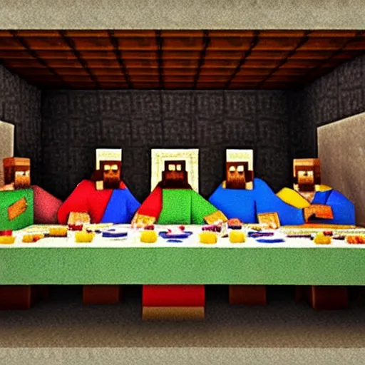 Image similar to the last supper, minecraft