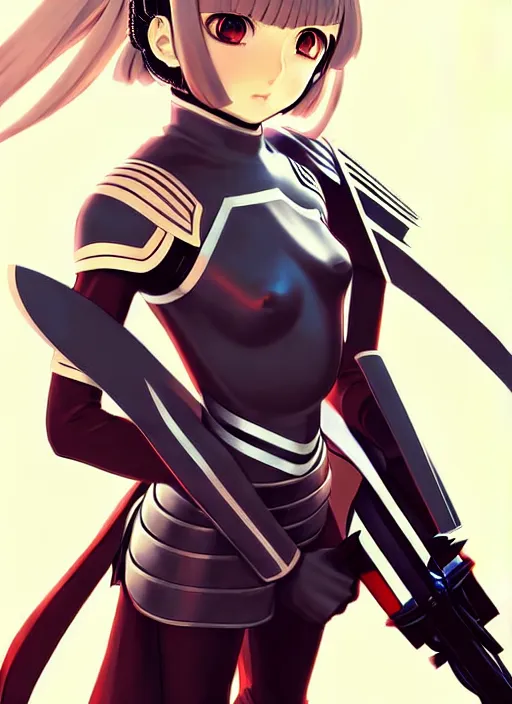 Image similar to ilya kuvshinov anime illustration knight girl in armor, last exile, murata range, fine detail, perfect anime face, dramatic lighting, dynamic composition, art deco, cel shading, vivid, rich texture, alphonse mucha, ( ( ( colorful ) ) ), yoshinari yoh