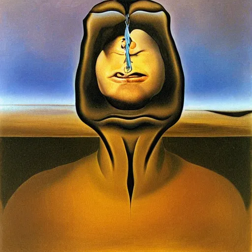 Prompt: surrealist painting of a man with a melting head, salvador dali