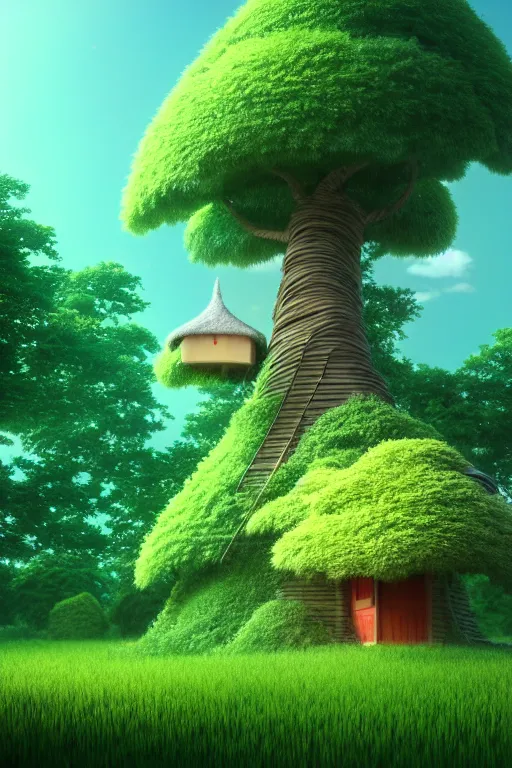 Image similar to the tree is a house, studio ghibli, octane render, 4 k