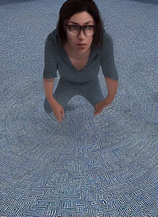 Prompt: : women with covered maze pattern skin hyperbolic background dalle2 3d render unity unrealengine octane