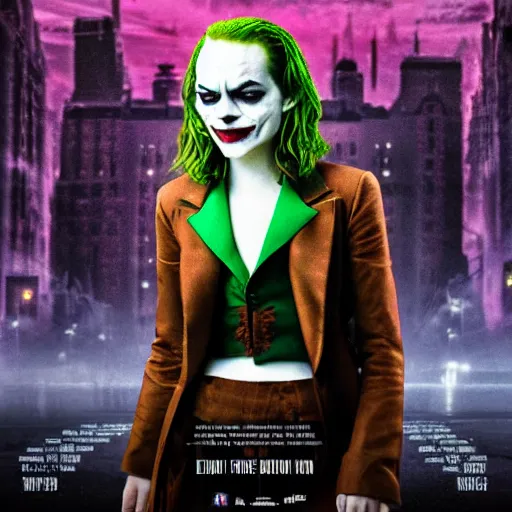 Image similar to breathtaking awe inspiring Emma Stone as The Joker 8k hdr movie poster