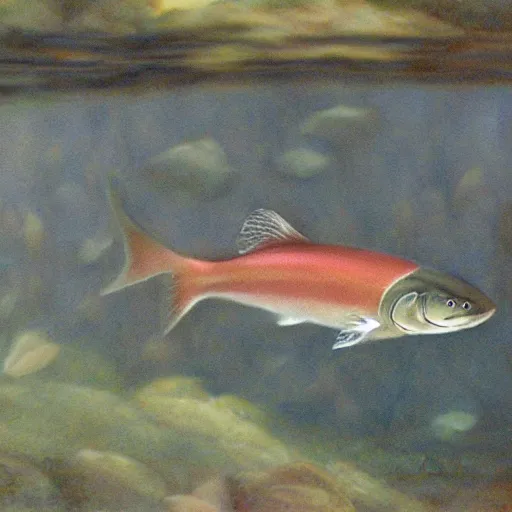 Prompt: salmon rushdie the fish swimming in a river