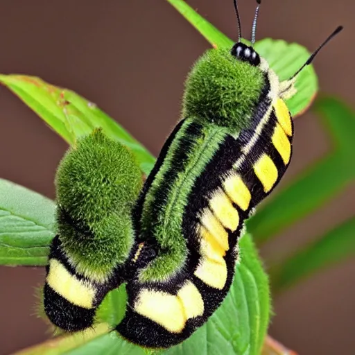 Prompt: eastern swallowtail caterpillar, green fat caterpillar cute