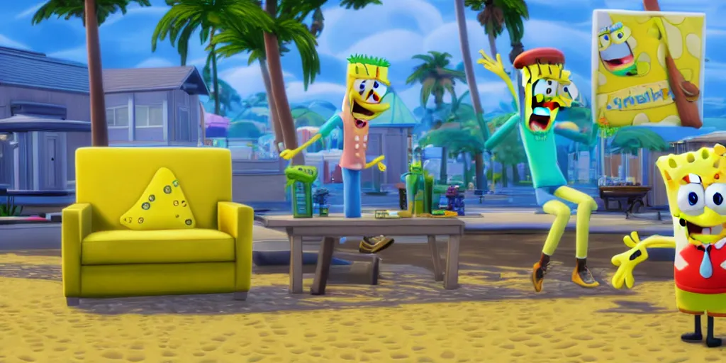Prompt: SpongeBob stuck in sims 4. Octane render, 4k, 8k, unreal 5, very detailed, hyper realism, trending on artstation.