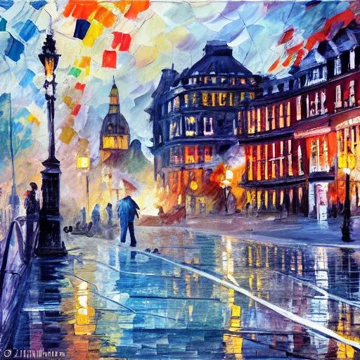 Image similar to 1960's London street by the river Thames by William Henrits, Hovik Zohrabyan, Linda Wilder, Ken Hong Leung, Johan Messelm, Leonid Afremov