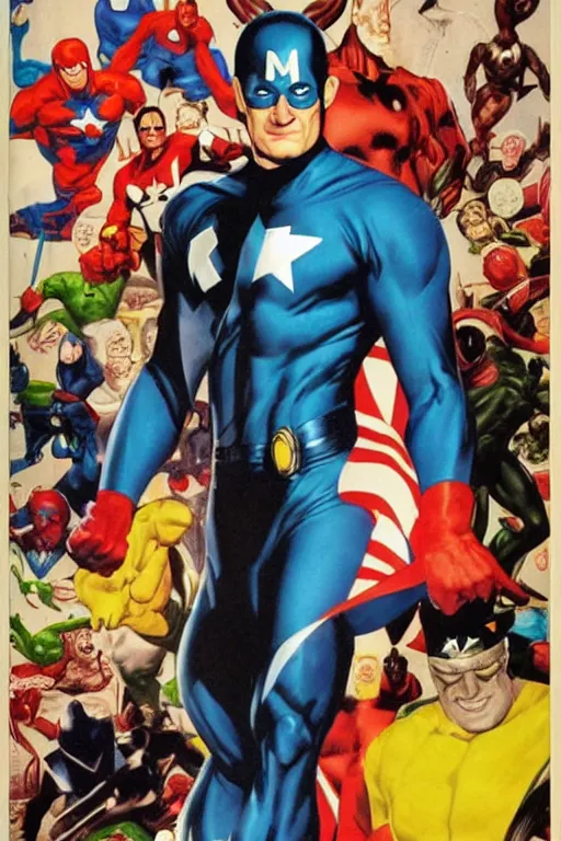 Image similar to comic book cover art. captain milk by alex ross