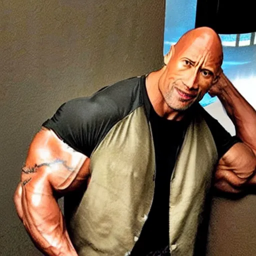 Prompt: Dwayne Johnson with a huge Jamon over his shoulder