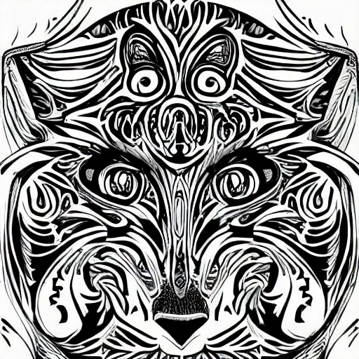 Image similar to tattoo sketch, cat, right eye closed, draft, organic ornament, maori, vector