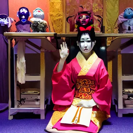 Image similar to animatronic of a japanese cult priestess