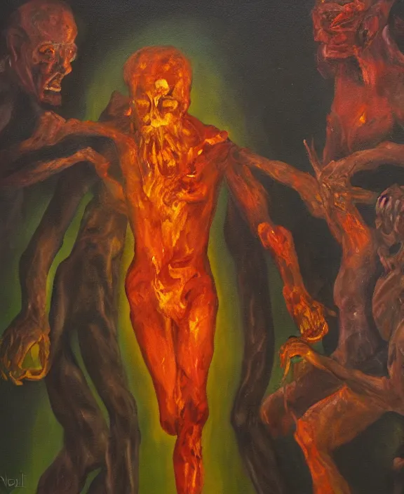 Image similar to human in hell, oil painting in the style of gullvag