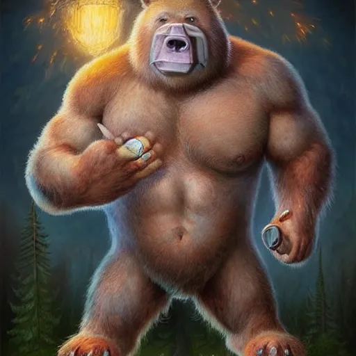 Prompt: Manbearpig is half man half bear half pig I'm super cereal beautiful stunning portrait by tony sart