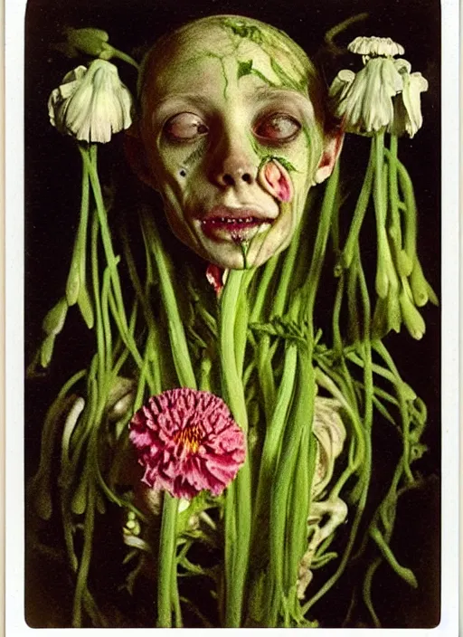 Image similar to beautiful and detailed rotten woman made of plants, carnation, chrysanthemum, tulips, muscles, intricate, organs, ornate, surreal, john constable, guy denning, gustave courbet, caravaggio, romero ressendi 1 9 1 0 polaroid photo