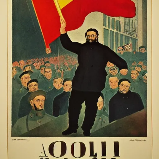 Prompt: color poster of the communist propaganda by adolphe millot