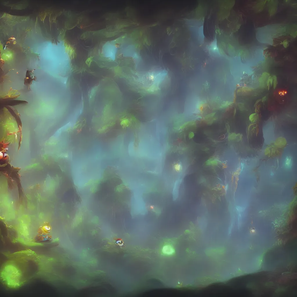 Prompt: hanging foliage in the style of ori and the blind forest, black background, highly detailed, digital art 4k, 8k