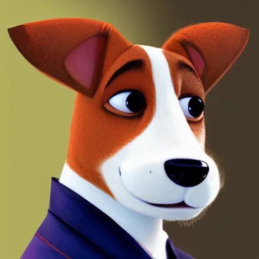 Image similar to portrait of jack russel terrier character, concept art, zootopia