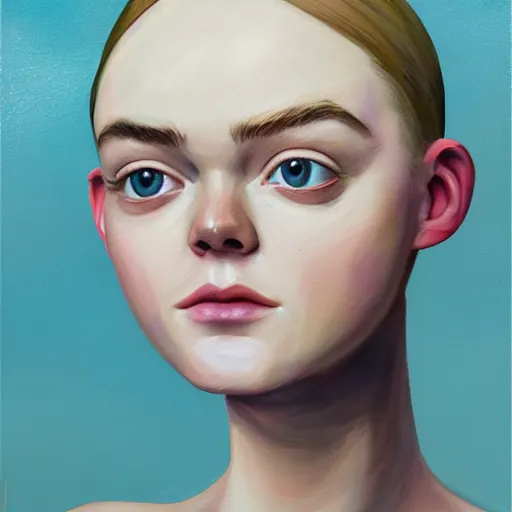 Image similar to professional painting of Elle Fanning in the style of Vanessa Beecroft, head and shoulders portrait, symmetrical facial features, smooth, sharp focus, illustration, intricate, stormy weather, extremely detailed masterpiece,