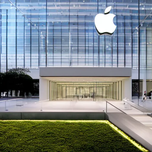 Image similar to marketing photo of an Apple store designed by Saha Hadid,