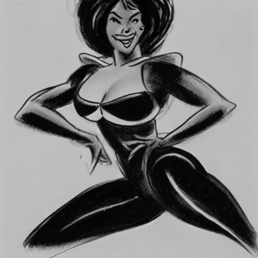 Image similar to milt kahl sketch of thick cuban girl wearing black yoga pants