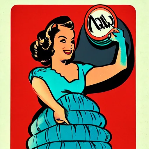 Prompt: hula girl. 1 9 5 0 s advertising illustration, flat color, halftone print.
