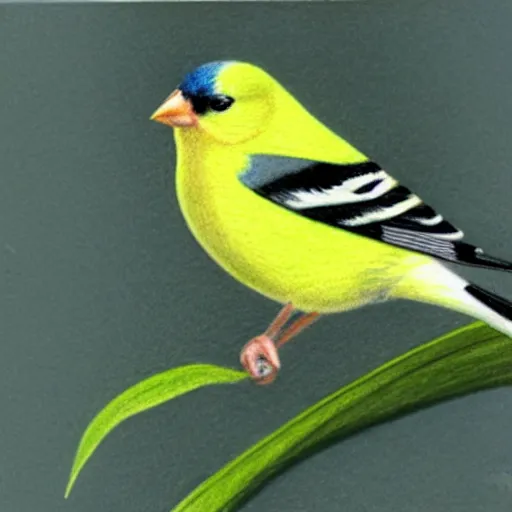 Image similar to color pencil drawing of an american goldfinch