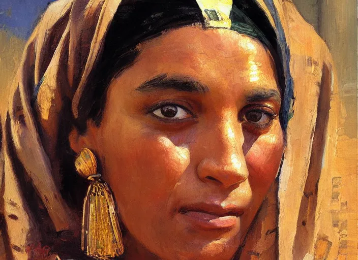 Prompt: a highly detailed beautiful portrait of a person from egypt, by gregory manchess, james gurney, james jean