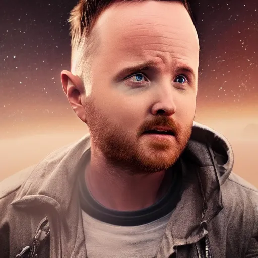 Image similar to Aaron Paul extraterrestrial aliens, photo realism, realistic, 8k, artstation, cg soceity, national geographic, award-winning photgraphy, bad breaks and breaking badly, galactic modifier