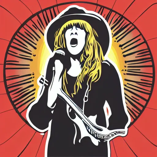 Image similar to stevie nicks playing guitar and singing, sticker - art, svg vector, adobe - illustrator