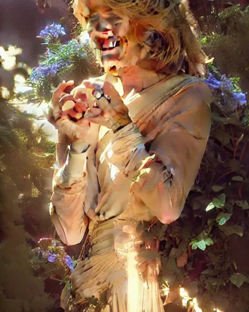 Image similar to Portrait of a Olivia Newton John going up to heaven, Michael Mcintyre looks on in background, real life skin, intricate, elegant, highly detailed, artstation, concept art, smooth, sharp focus, art by artgerm and greg rutkowski and alphonse mucha