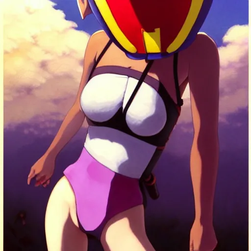 Image similar to beautiful boyish natalie portman gravure model in majora's mask, wearing wooden mask and baseball cap and leotard, street wear with subtle mayan patterns, aztec bathing suit, gapmoe yandere grimdark, trending on pixiv fanbox, painted by greg rutkowski makoto shinkai takashi takeuchi studio ghibli, akihiko yoshida