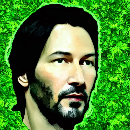 Image similar to portrait of keanu reaves made of green leaves