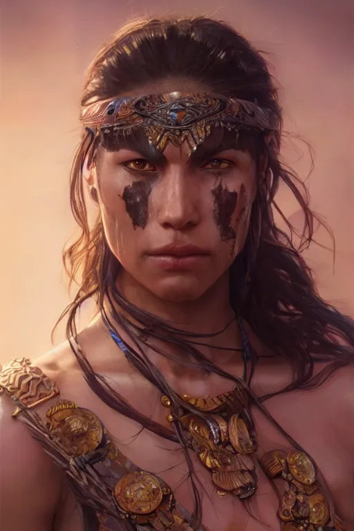 Image similar to portrait of a female Amazon warrior looking fierce and crying, tears, emotional, sci-fi, fantasy, intricate, dramatic studio lighting, highly detailed, high contrast, backlit, cgsociety, artstation, octane render, unreal engine, concept art, sharp focus, art by artgerm and greg rutkowski and alphonse mucha