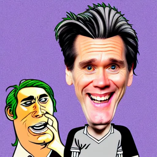 Image similar to jim carrey caricature realism, in the style of steve bell!