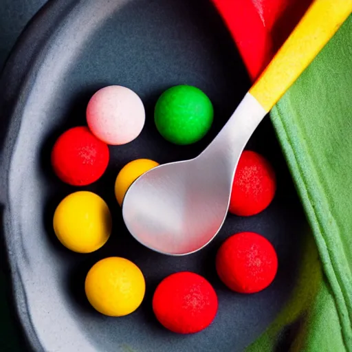 Image similar to still life photography of a skittle in a spoon