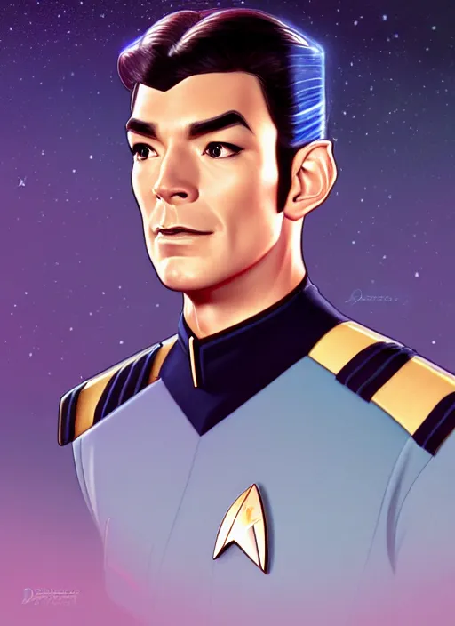 Image similar to cute star trek officer george harrison, natural lighting, path traced, highly detailed, high quality, digital painting, by don bluth and ross tran and studio ghibli and alphonse mucha, artgerm