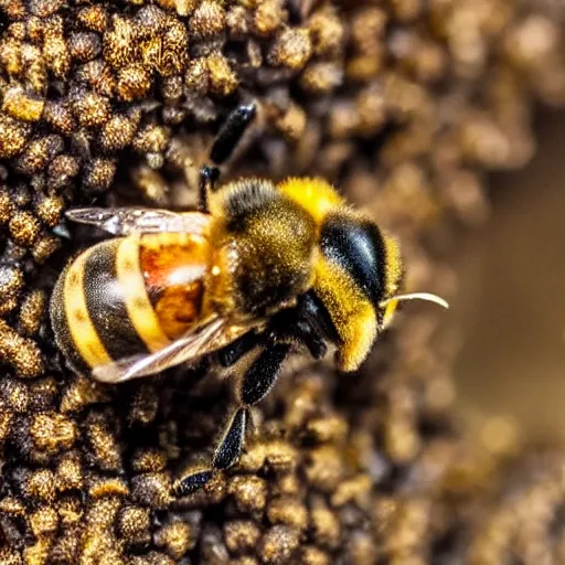 Image similar to macro photography of a queen bee and her colony