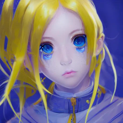 Image similar to a portrait of anime ukrainian blue and yellow girl, concept art, trending on artstation, highly detailed, intricate, sharp focus, digital art, 8 k