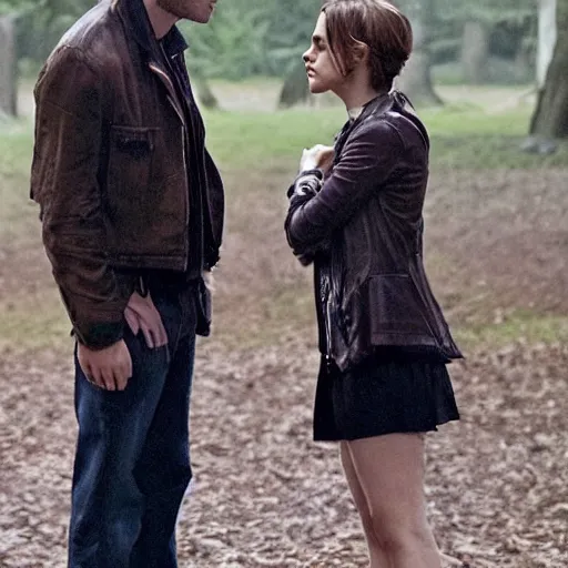 Image similar to still of emma watson kissing dean in supernatural