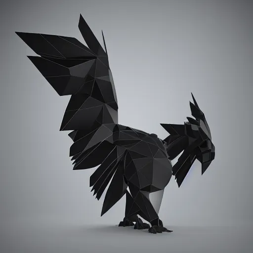 Image similar to 2 dimensional, vector, low poly, crystal eagle icon, black background, cgsociety, artstation, octane render