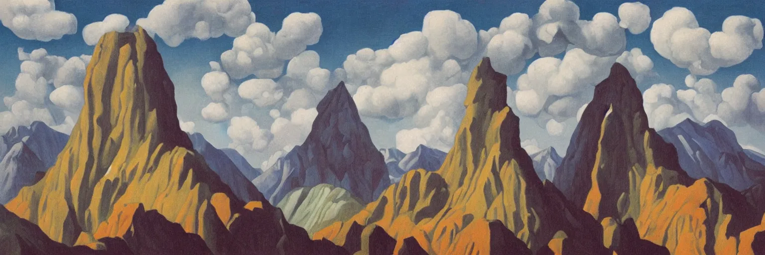Prompt: mount olympus oil painting magritte