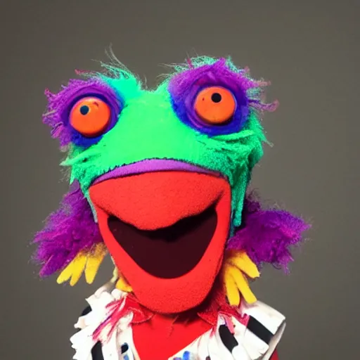 Image similar to an adorable little punk rock clown Muppet inspired by deep sea fish and living its best life