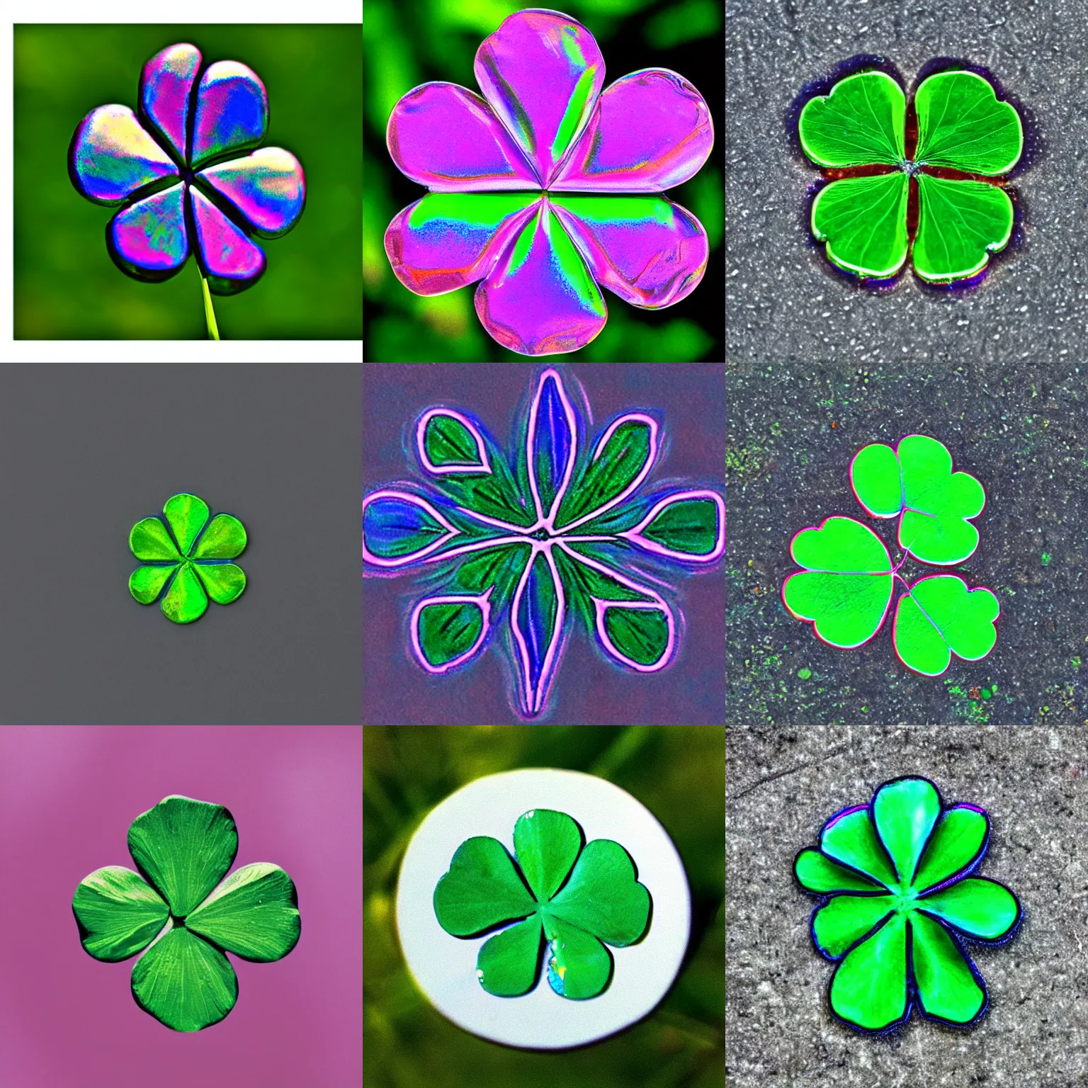 Prompt: iridescent four - leaf clover.