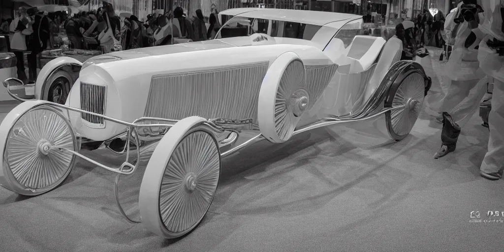 Prompt: Photo of a car designed by Rene Lalique, sigma 50mm, ƒ/8, hyper detailed.