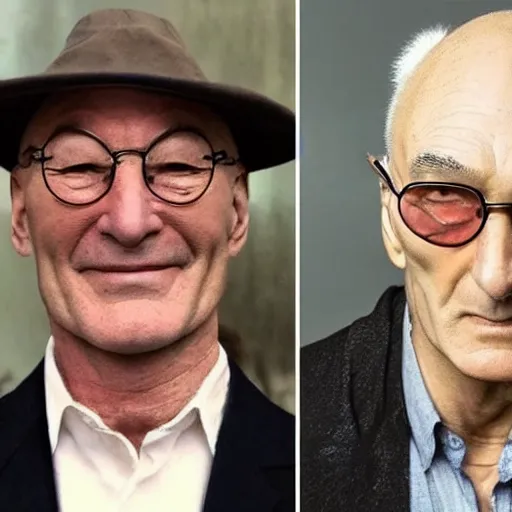 Image similar to photo of a person who looks like a mixture between patrick stewart and brent spiner