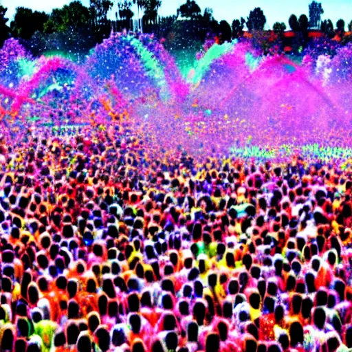 Prompt: World of color, in middle a lot of people