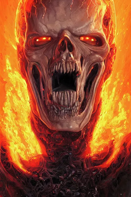 Image similar to Portrait of James Hetfield as Ghost Rider, marvel comics, dark, intricate, highly detailed, smooth, artstation, digital illustration by Ruan Jia and Mandy Jurgens and Artgerm and Wayne Barlowe and Greg Rutkowski and Zdislav Beksinski