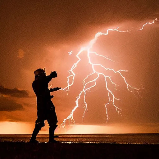 Prompt: photo of a ninja shooting lightning out of hand