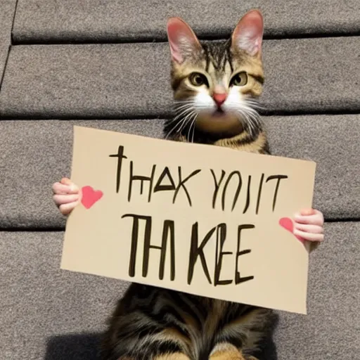 Image similar to a cute tabby cat holding a sign that says