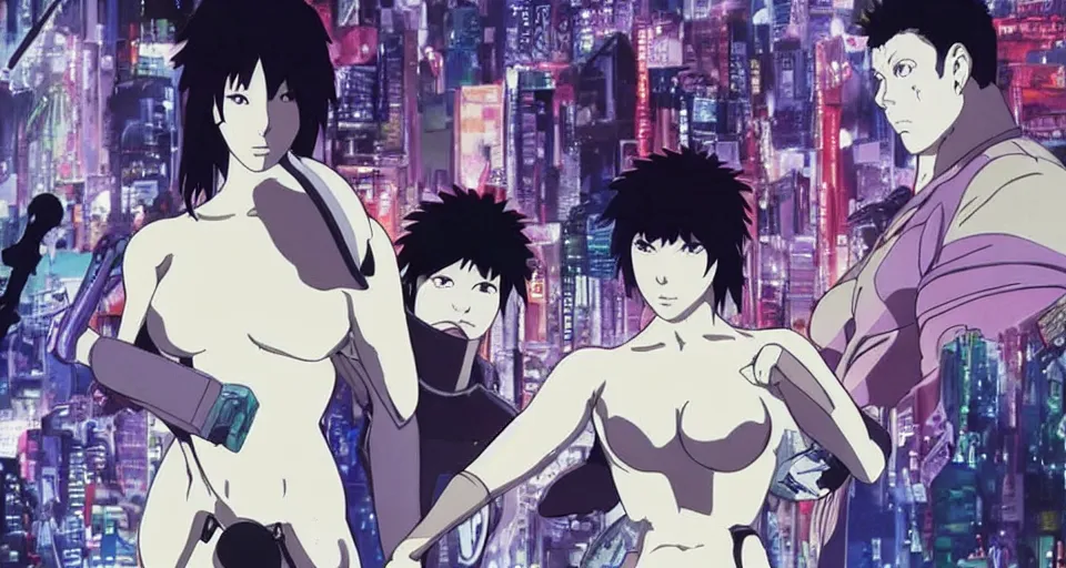 Prompt: Mind, Body, Spirit. Screenshot from an episode of the anime 'Ghost in the shell: Stand Alone Complex' (2003). Produced by 'Production I.G'. Original manga by Masamune Shirow. Art direction by Kazuki Higashiji and Yuusuke Takeda.